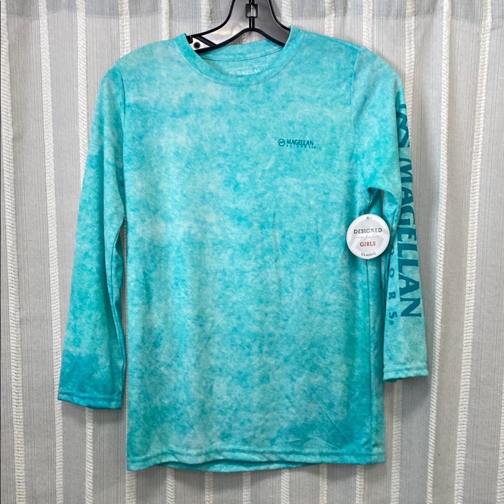 NWT Magellan Outdoors Long Sleeve Shirt Blue Green Aqua Colors Girls XL